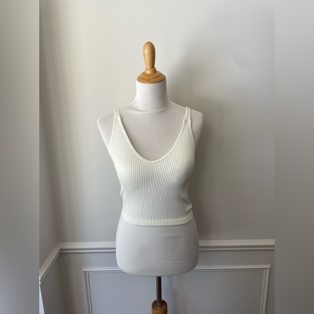 White Ribbed Tank Top with Built-in Padded Bra